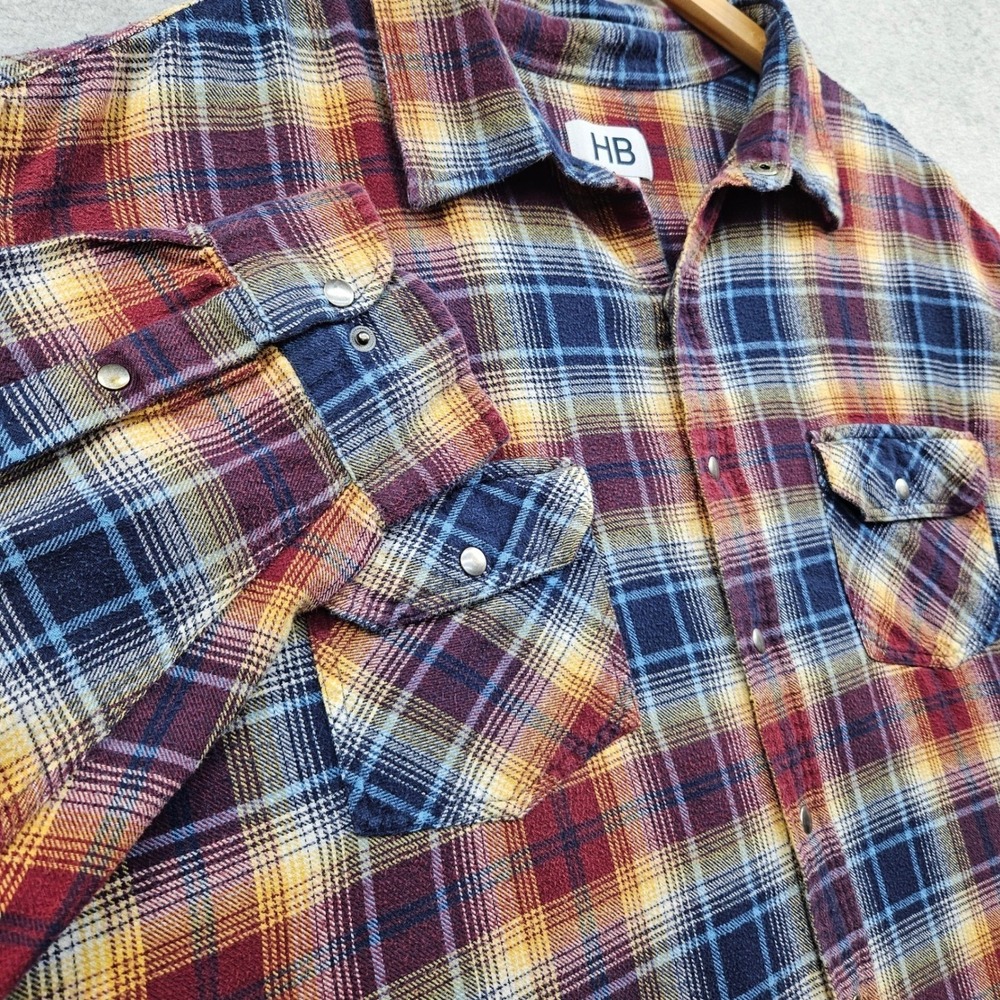 90s Grunge Flannel Shirt HB Harbor Bay Western Men 3XLT Plaid Snap Front Long SL